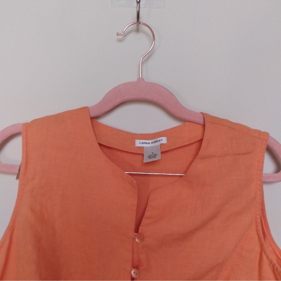 Laura Ashley Orange 100% Linen Sleeveless Button Front Vest Blouse Size Small - Picture 4 of 8